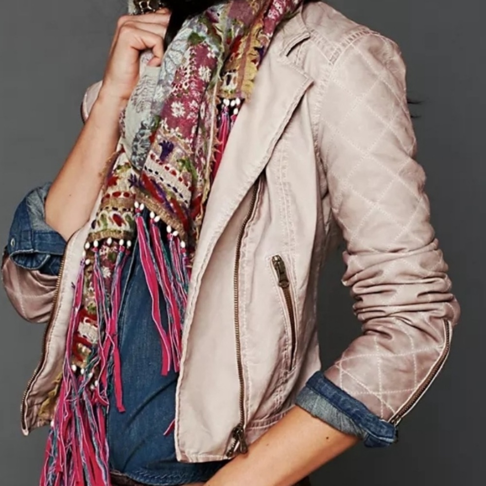 Free People Pink/Tan Quilted Faux Leather Jacket